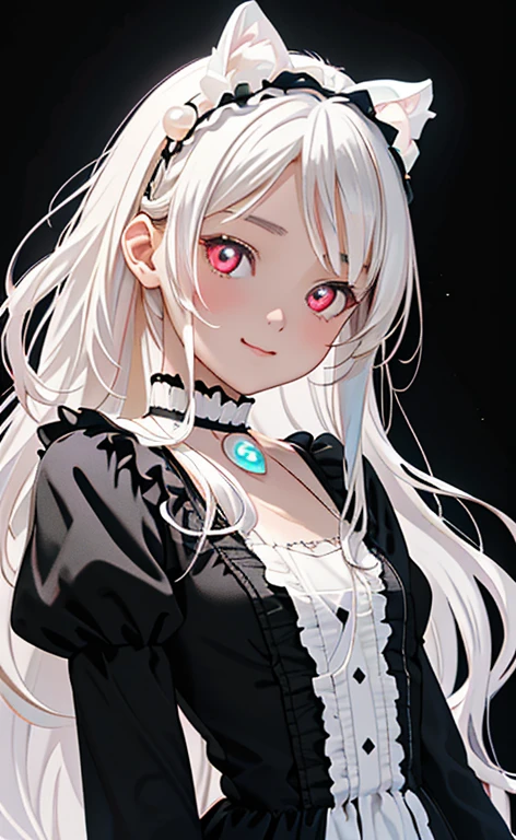 (Photorealistic:1.4)、asuna,(masterpiece、lens flare:1.5、spot light:1.2、Exquisite beautiful eyeonochrome:1.5,portlate、)(little devil:1.3),()
、Cute Face、 3D Face、(pearl white hair:1.5)、(wavy hair:1.3),(1 Girl)、(Red eyes:1.2)、(upper body)、(smug face:1.3)、(head tilt) ,(Cute face:1.2),(flat chest),(),kind face,(white lace frilled gothic lolita),(black background:1.5)、(glowing eyes:1.3)、()、 Neat and clean、Adorable、Slim Body(Tareme:1.5),Shiny Hair、(Glowing pink Skin)、Nijisketch,Manga,zydG