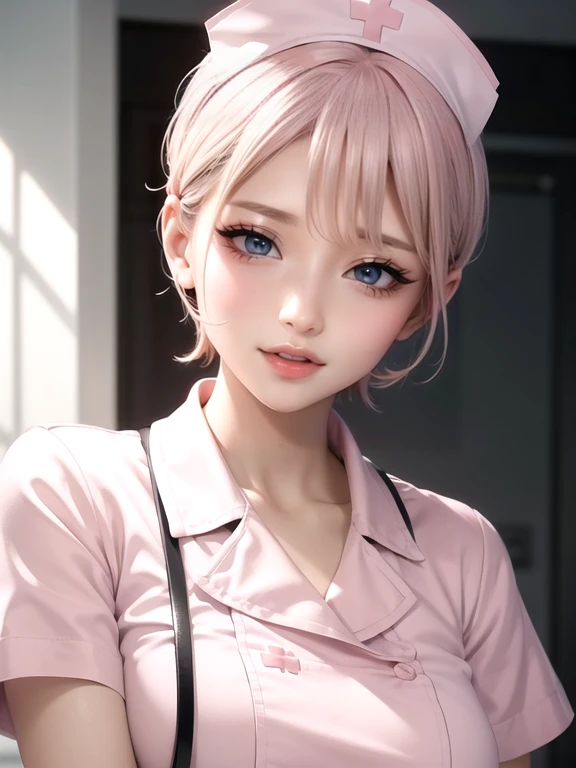 (Ultimate beauty), New Nurse, 非常にdetailed顔, detailedな唇, fine grain, Beautiful Eyes, Short pixie hairstyles for brunettes, ((Laugh with your mouth closed)), (((Wearing a light pink nurse's uniform)))), Big Breasts, (Thighs Thighs Thighs), that'that'sit, perfectionなボディ, perfectionな顔, (((background: A hospital room with many medical devices)))、Cowboy Shot, (Depth of the written border), perfectionな画像リアリズム, With detailed background, detailedな衣装, perfection、Hyperrealism、Realistic、Maximum resolution 8K, (masterpiece), 非常にdetailed, Professional 22 year old Japanese woman,(非常にdetailedな肌)(Beautiful female body)(美しいBig Breasts)(Big Breasts)(Pale skin)(Pointed Chest),(Erect nipples)(Best image quality)(Hyperrealismの肖像画),(8k),(Ultra-realistic,最high quality, high quality, High resolution)(high quality texture)(Attention to detail)(Beautiful details)(detailed,Extremely detailed CG,detailed Texture)(Realistic facial expressions,masterpiece,in front,dynamic,bold),(((short pixie cut))),(Very thin hair)(Super Straight Hair:1.5)( sleek bangs,Very light coppery amber hair,Hair in one eye) (((No clothes))) (((Completely naked))) (((nude))) (((Emphasizing the expression of M-shaped open legs))) (((Her nipples are visible)))(((Emphasis on the exposure of the genitals in the groin)) (((I'No clothes))) (((Front view))) (((Accentuate the crotch))) (((She is spreading her legs boldly))) (((The lines of the body are clearly visible)))、(((Depiction of beautiful fingers))) (((Beautiful body depiction))) (((Accentuate the crotch)))(((I can see your thighs)))(((Sleep on your back)))(((Accurate M-shaped leg splits)))、(((Full body photo)))、(((Low angle photo)))、(((Correct ankle orientation)))(((The correct number of legs))) (((Accurate Body Composition))) (((正確な正面からのFull body photo)))(((Exact number of hands)))