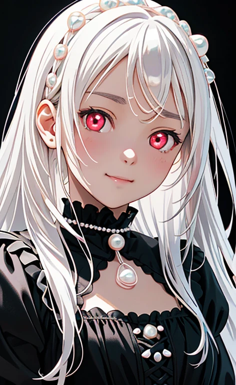 (Photorealistic:1.4)、asuna,(masterpiece、lens flare:1.5、spot light:1.2、Exquisite beautiful eyeonochrome:1.5,portlate、)(little devil:1.3),()
、Cute Face、 3D Face、(pearl white hair:1.5)、(wavy hair:1.3),(1 Girl)、(Red eyes:1.2)、(upper body)、(smug face:1.3)、(head tilt) ,(Cute face:1.2),(flat chest),(),kind face,(white lace frilled gothic ta),(black background:1.5)、(glowing eyes:1.3)、()、 Neat and clean、Adorable、Slim Body(Tareme:1.5),Shiny Hair、(Glowing pink Skin)、Nijisketch,Manga,zydG