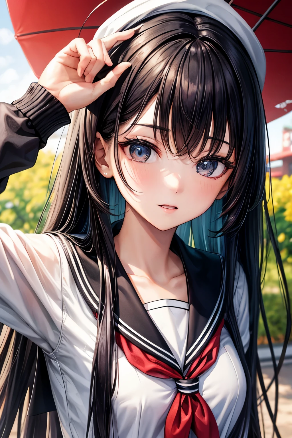Long black hair, black eyes, girl, sailor uniform, Japanese student