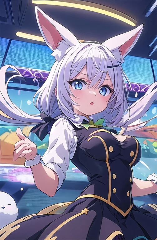 1 garota, Sozinho, shiro /(homem morto_Wonderland/), cabelo branco, olhos vermelhos, Obra de arte, melhor qualidade, high resolution, dynamic pose, Cabelo muito comprido,