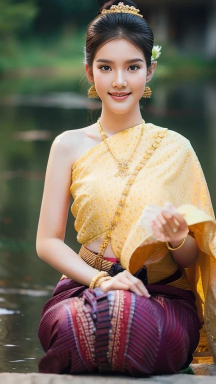 beautiful girl ,Thai women&#39;warrior, walking at thai measure, dynamic poses, Thai chat set, Strapless shirt, long hair,black eyes,abdominal muscles, plump body, rounded chest, (big breast:1.3), rift, morning sun, staring at the viewer, (sexy poses), ((facial details)), Double eyelids, That&#39;s finished., realistic, Masterpiece, Highest quality, lens flare, shade, old measure, measure, [[Chromatic aberration]], By Jeremy Lipking, By Antonio J.... Manzanedo, digital painting, hdr, high contrast
