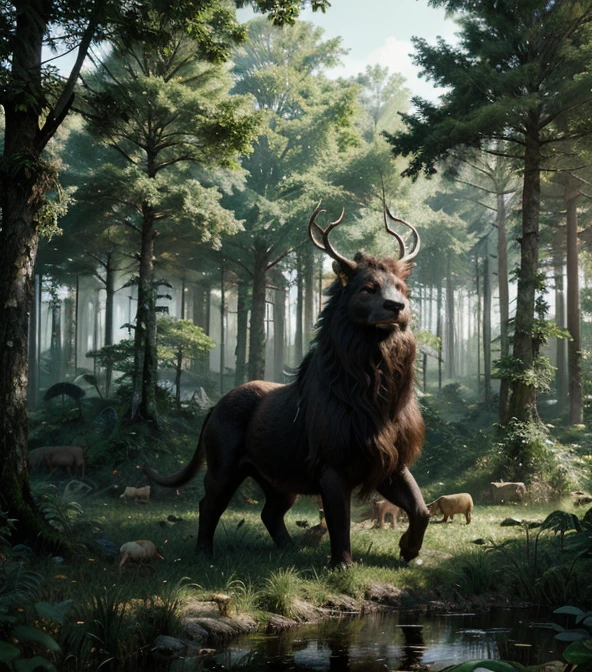 award-winning art, trending on artstation, masterpiece digital art, Dense forests: The continent is covered in vast tracts of lush, dense forests, teeming with life and home to many of the mythical creatures.