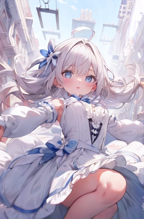 1 garota, Sozinho, shiro /(homem morto_Wonderland/), cabelo branco, olhos vermelhos, Obra de arte, melhor qualidade, high resolution, dynamic pose, Cabelo muito comprido,