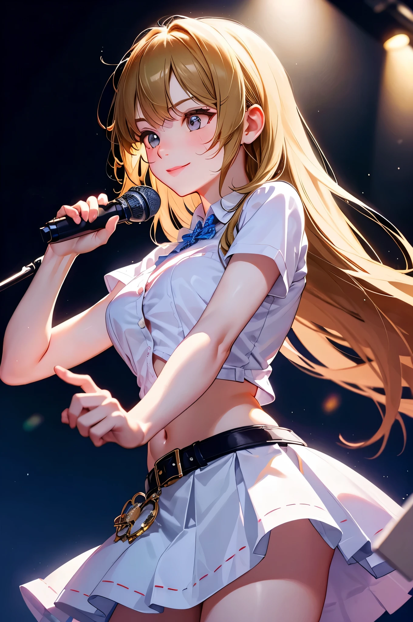 Kaori Miyazono peeing herself, peeing, a3r1th, peeing self, very desperate to pee, holding a guitar on stage, full face blush, sad, crying, flustered, pubic hair, white panties, white stockings wet, peeing, peeing self, peeing, peeing self, pee puddle, puddle of her own urine is forming around her feet, standing on stage, cinematic lighting, anime still HD