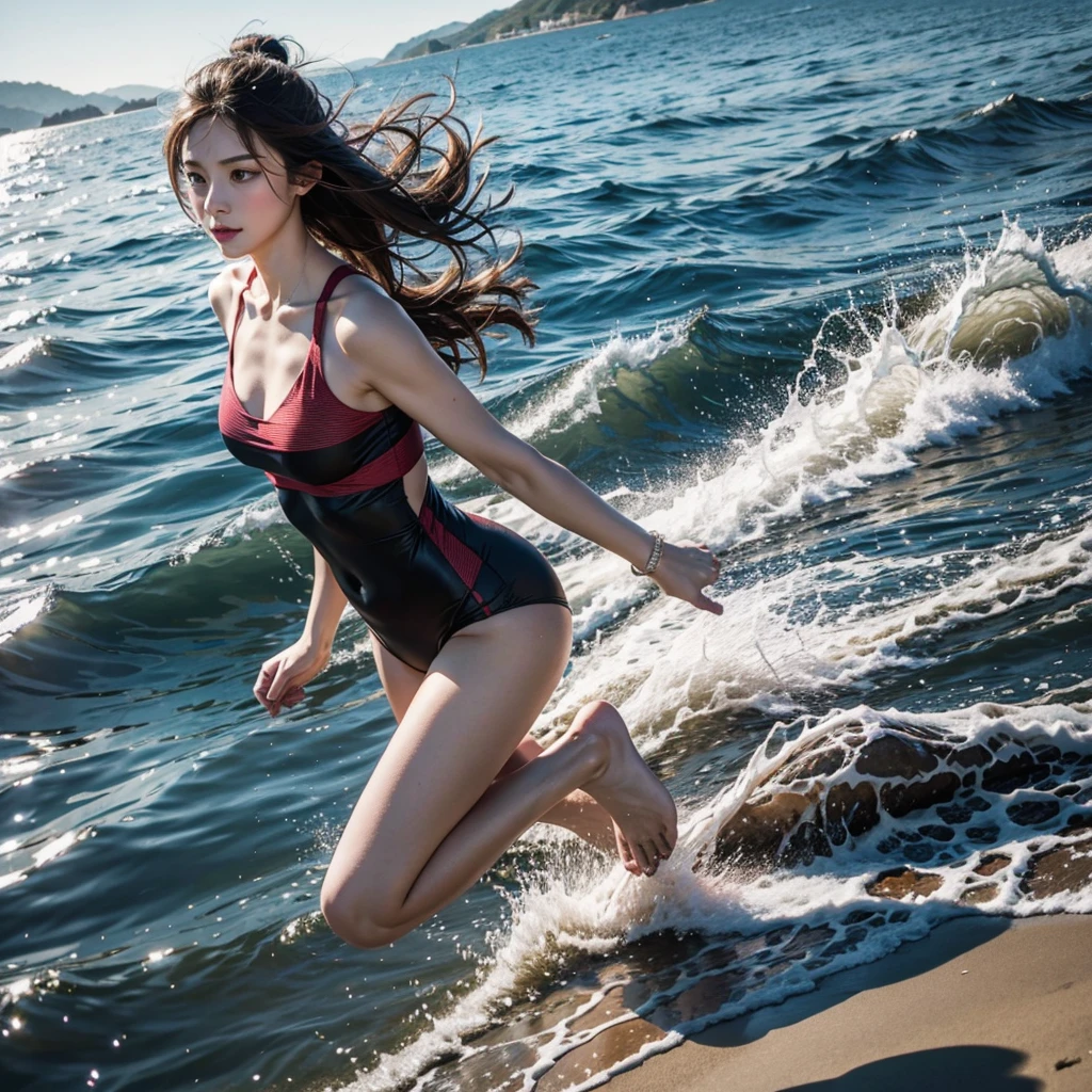 running on the water、high resolution、Very beautiful woman、Dynamic Movement