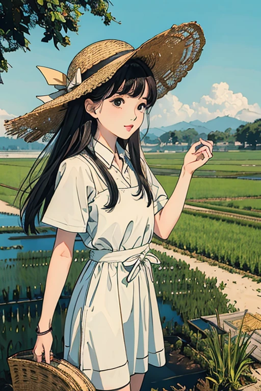 highest quality、masterpiece、High sensitivity、High resolution、rice planting、Farmer、Straw hat、Thin thighs、

