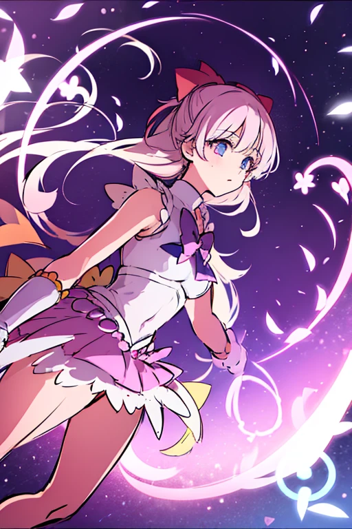 (1girl in:1.2), (Solo:1.2), masutepiece, nffsw、Shaders、Brilliant Textured Work、Ultra-detailed eyes、ultra-intricate pupil in eyes、top-quality、Lori、elementary student、(((Magical Girl Clothes)))、Standing Picture、ratex、Tight, long gloves、long boots、Twin-tailed、length hair、Pink hair、Opening one eye and closing the other、Opening Mouth、Navel Ejection、On-stage、idol stage、Be in the spotlight、kneeling on the floor、She is pulling up her skirt with both hands.、Black lace pants、pantie shot、(NSFW:0.8)、