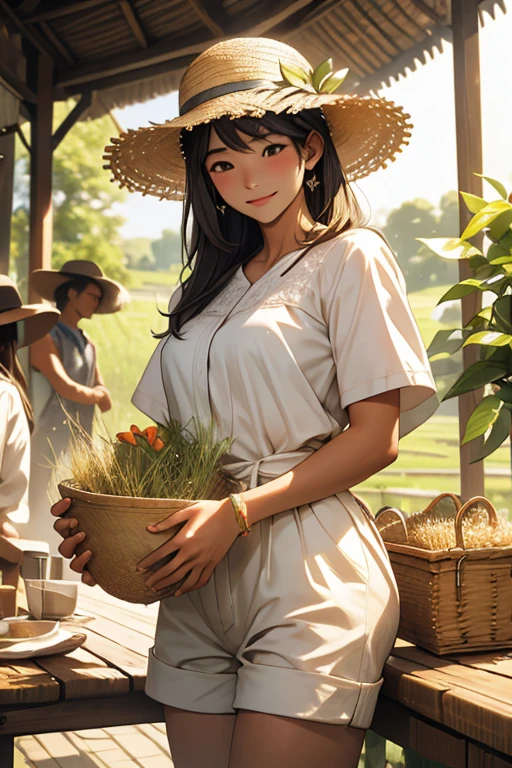 highest quality、masterpiece、High sensitivity、High resolution、rice planting、Farmer、Straw hat、Thin thighs、