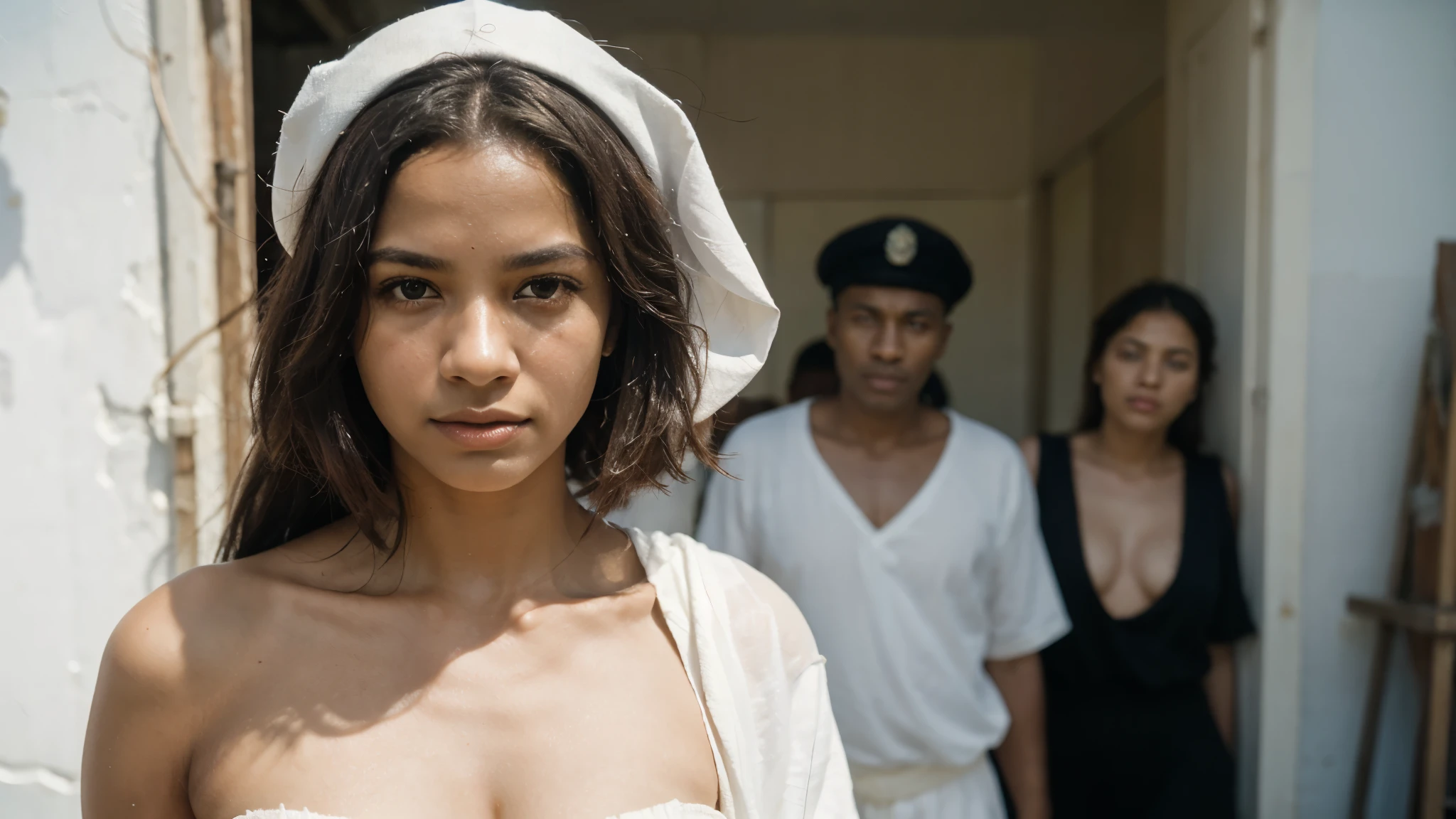 melhor qualirealistic imagem, police approach, black people, white cloth, favela, 1912, Candomblé, dance, best quality, raw photography, analogic filmdade)), ((Obra de arte)), (detalhado), rosto perfeito