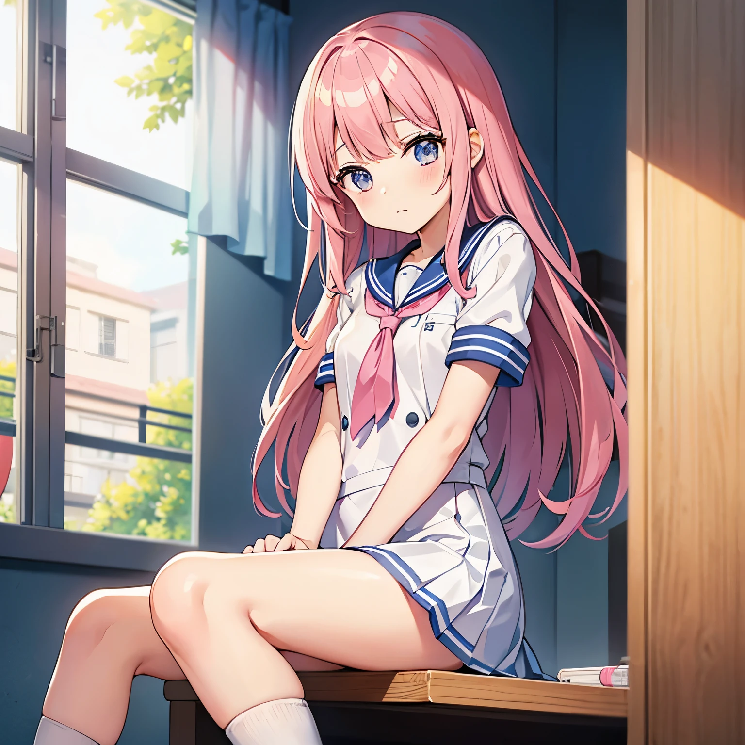 A pink-haired high school girl in a sailor uniform receives a vaccination、A man grabs your arm、Take the syringe and stick it into your upper arm.。.