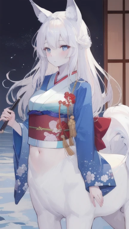 (best quality, masterpiece), 1 girl, centaur, It takes, White skin, kimono, navel, 아름다운 소녀 perfect wolf photo, perfect wolf photo