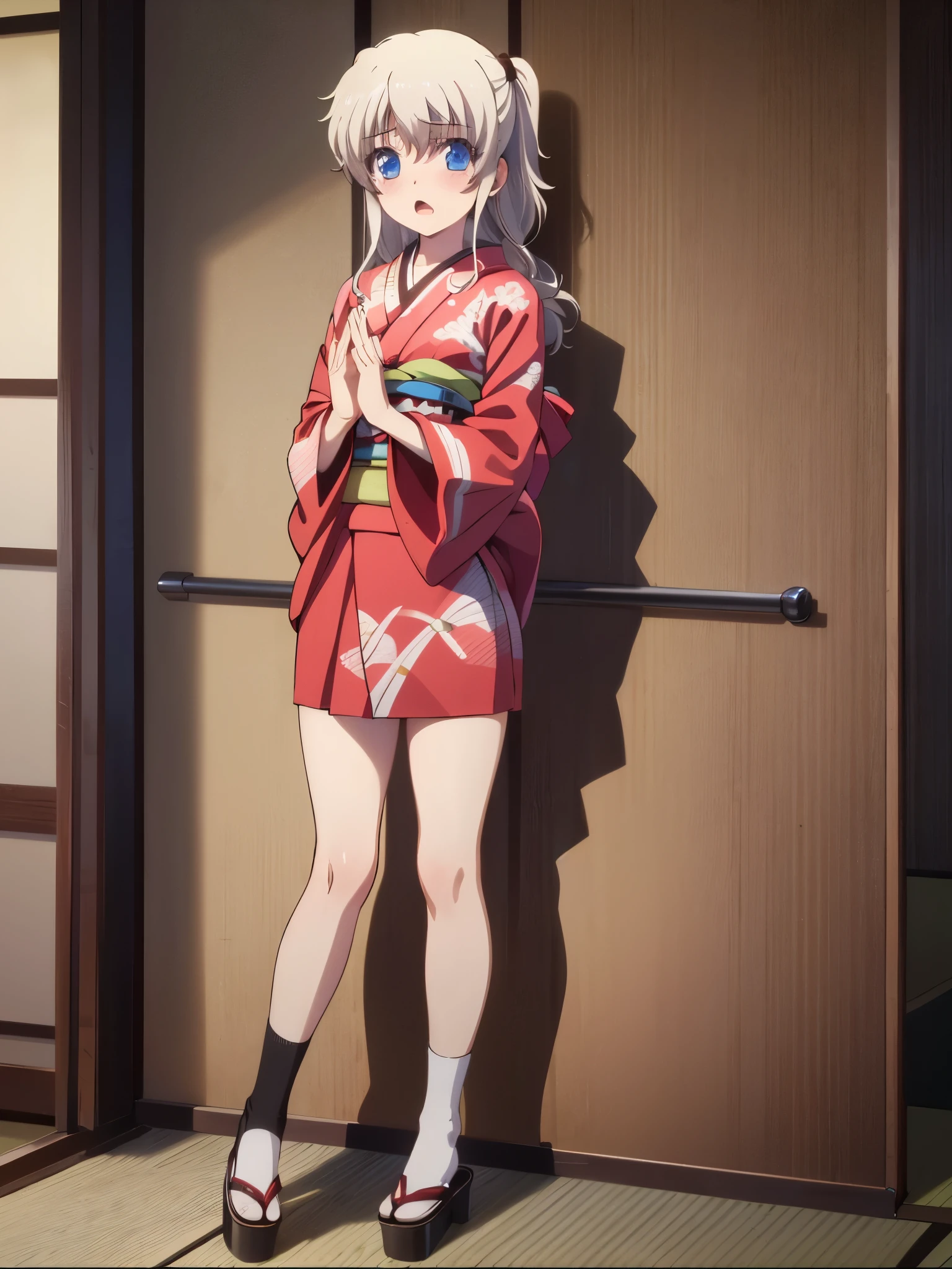 NSFW,1 girl,nao tomori,(High-quality kimono:1.5),mini skirt,Long-sleeved kimono,(Perfect hands),(Perfect Anatomy),(masterpiece),(highest quality),Embarrassed,blush,Shrine at night