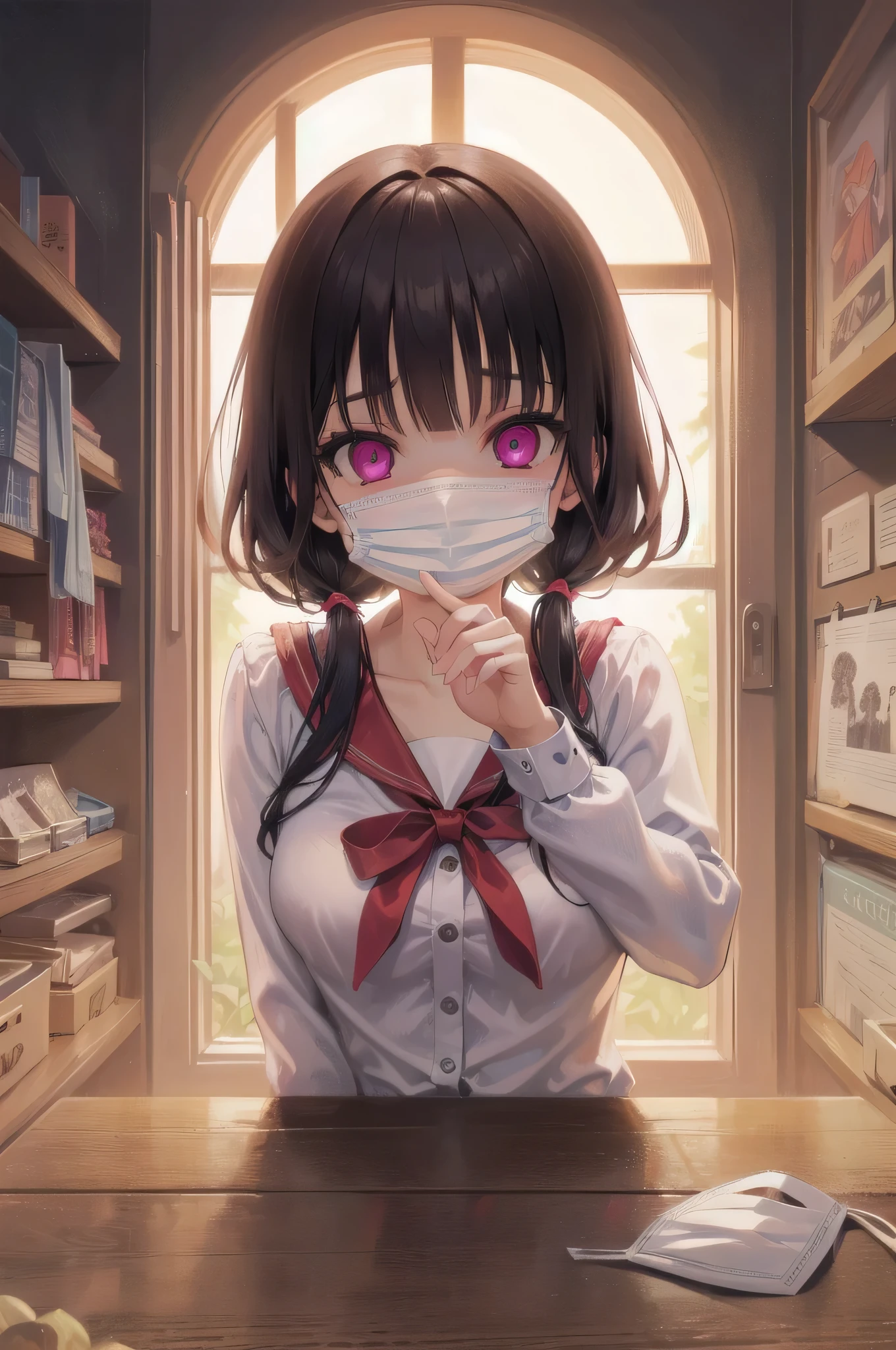 (Tabletop:1.0), (highest quality:1.4), (High resolution:1.2),(Latex lace mouth mask:1.3), Open your mouth,  Sharp contours,  boyish, highest quality, masterpiece,Glasses,Voice of the Heart,Breast milk,yandere,nsfw