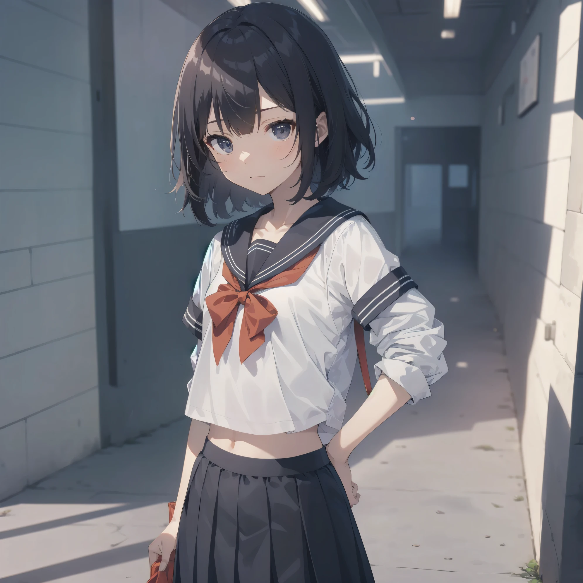 ultra-absurdres-Top quality by artist God, ultra-detailed, high resolution, anime moe artstyle, best anime 8k konachan wallpaper, pixiv contest winner, pool:2810, perfect anatomy,break, 1girl, (Please draw a girl walking sleepily to school alone. )break,(Solo,little female, 13-year-old:1.3),Full limbs, complete fingers,a junior high school student, (very short hair), short cut, flat chest, , small butt, small black eyes, beautiful detailed eyes, well-proportioned iris and pupils, expressive eyes, highres detailed hair, soft expression, salor school_uniform, sailor collar, serahuku, bow, pleated skirt,(Detailed Lighting), (Detailed background), in the School commute route. break,super detailed skin, Best cinematic lighting powered by famous artist, 8k,beauty illustration,photoshop_(medium),very aesthetic,break,((artist:yukie_(kusaka_shi) )), artist:clamp ,artist:carnelian ,artist:kantoku ,
