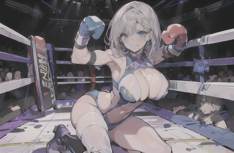 ((( uma mulher em um ringue de boxe, in floor, pose de boxe, dynamic movement, 1 , crowd of people looking))), olhos lindos, garota linda, pele com alto detalhe, Olhos de alto detalhe, cabelo com muitos detalhes, high resolution, ultra detalhado, afiar imagem, altamente detalhado, Obra de arte, melhor qualidade, Fotorrealista,
1 garota, cabelo curto, Bracelete, roupa de luta livre, gola alta, marca facial:1.2, pulseira, botas de joelho, estrela dourada no peito
