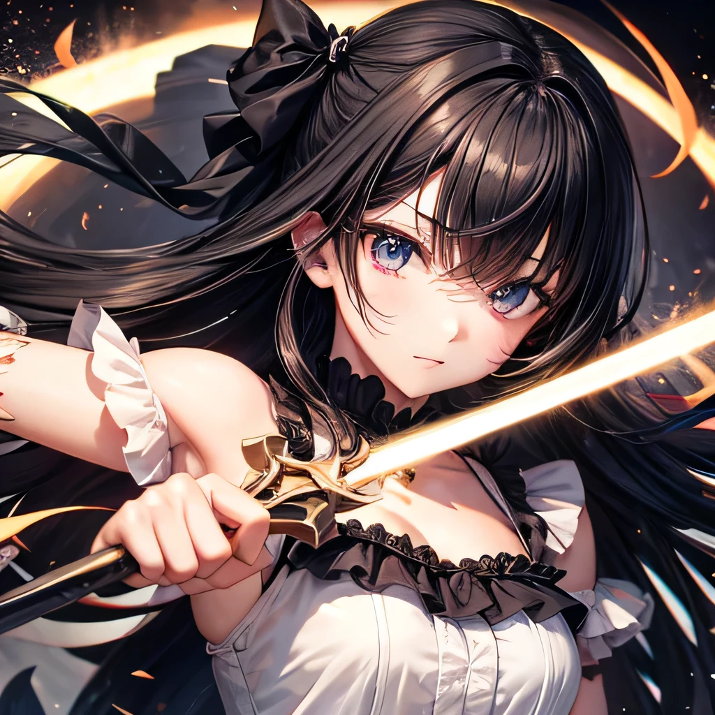 Wearing Gothic Lolita Black Hair Loli body type Flat Chest Countless swords are floating