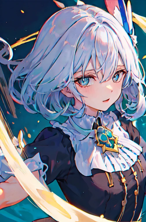 1 garota, Sozinho, shiro /(homem morto_Wonderland/), cabelo branco, olhos vermelhos, Obra de arte, melhor qualidade, high resolution, dynamic pose, Cabelo muito comprido,