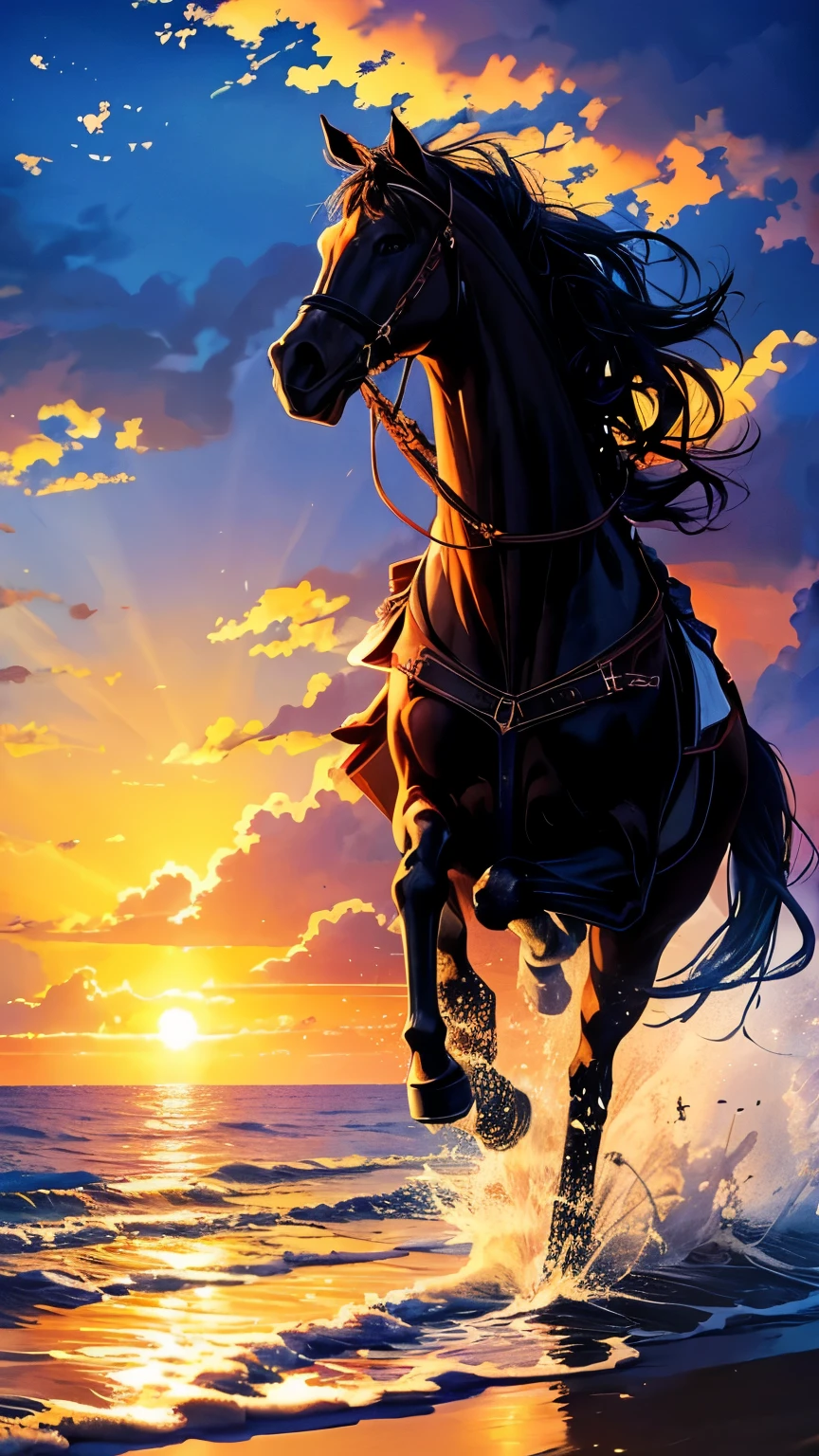 there is a man riding a horse on the beach at sunset, riding horse, equestrian photography, riding a horse, horse rider, ride horse, riding on a prancing horse, equine photography, photo - shot, 👰 🏇 ❌ 🍃, photo shot, ride the wind and waves, horse is running, fine art piece, riding a black horse, stunning photograph