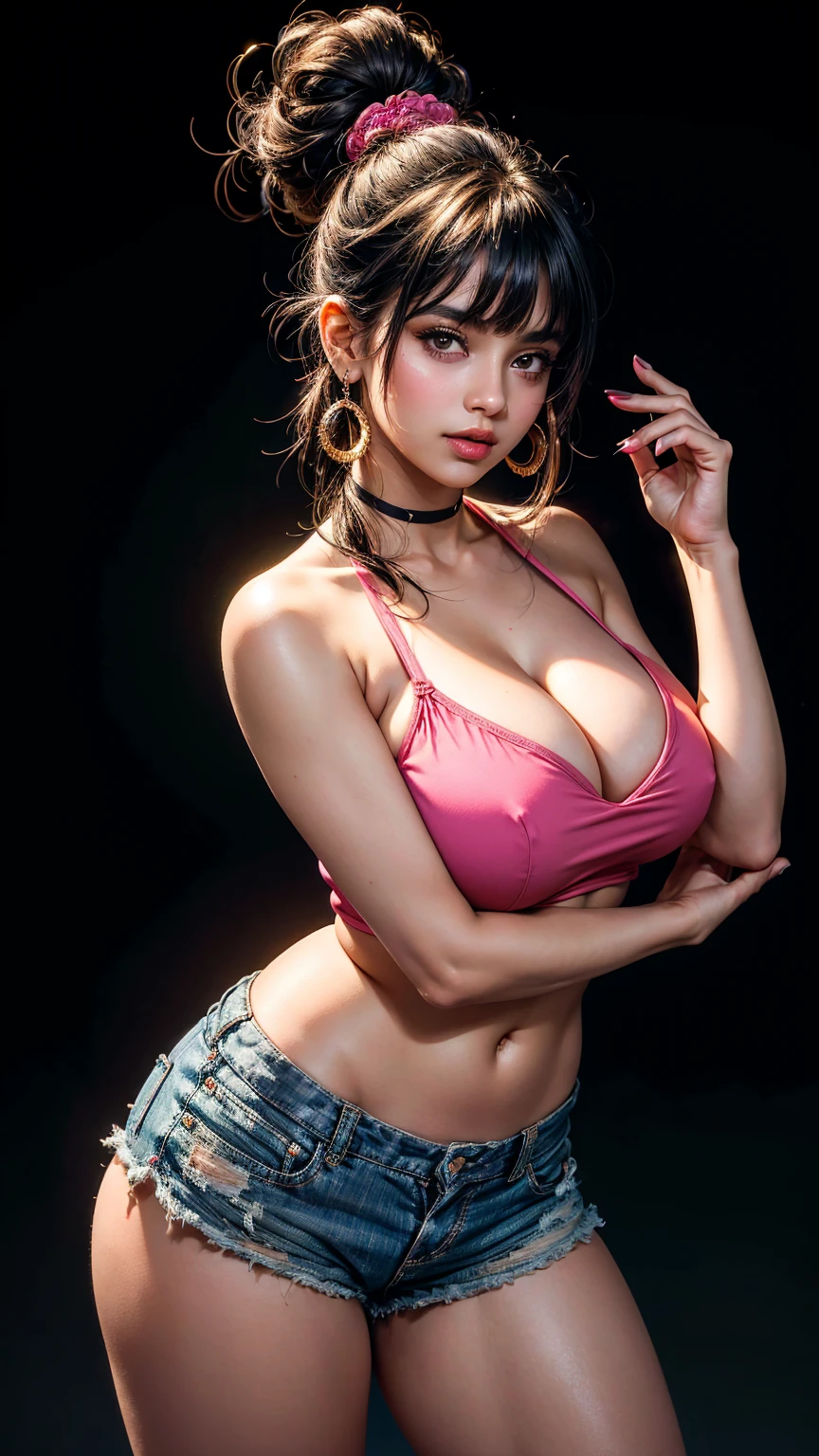 Indian girl 23 years old sexy girl innocent face in v neck mini tube top very cute glowing face, night vision, ((plain background, single colour background, photoshoot))
(ultra realistic,32k, masterpiece:1.2),(high detailed skin:1.1),( high quality:1.1), looking at viewer, (huge perky breasts, deep cleavage 1.8, thick thighs, beautifully lit:1.1), blurry background, black puffed bun hair, bangs, (pink lips:0.9), mascara, bindi, short shorts vibrant atmosphere