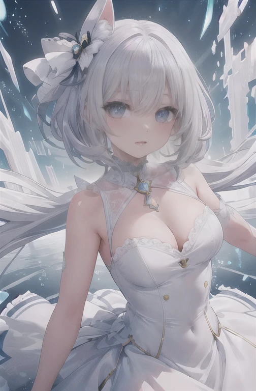 1 garota, Sozinho, shiro /(homem morto_Wonderland/), cabelo branco, olhos vermelhos, Obra de arte, melhor qualidade, high resolution, dynamic pose, Cabelo muito comprido,