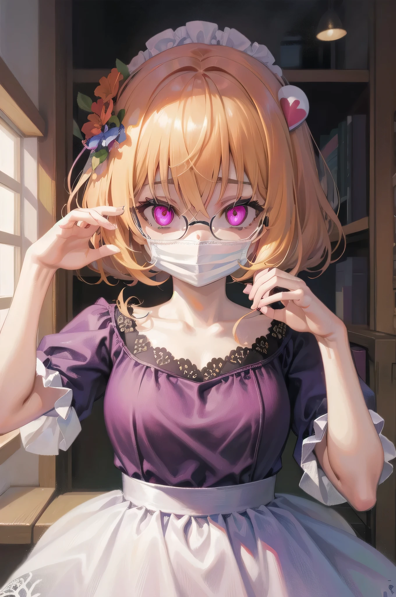 (Tabletop:1.0), (highest quality:1.4), (High resolution:1.2),(Latex lace mouth mask:1.3), Sharp contours,  boyish, highest quality, masterpiece,Glasses,Voice of the Heart,Breast milk,yandere,nsfw,Give hair,Bed Background