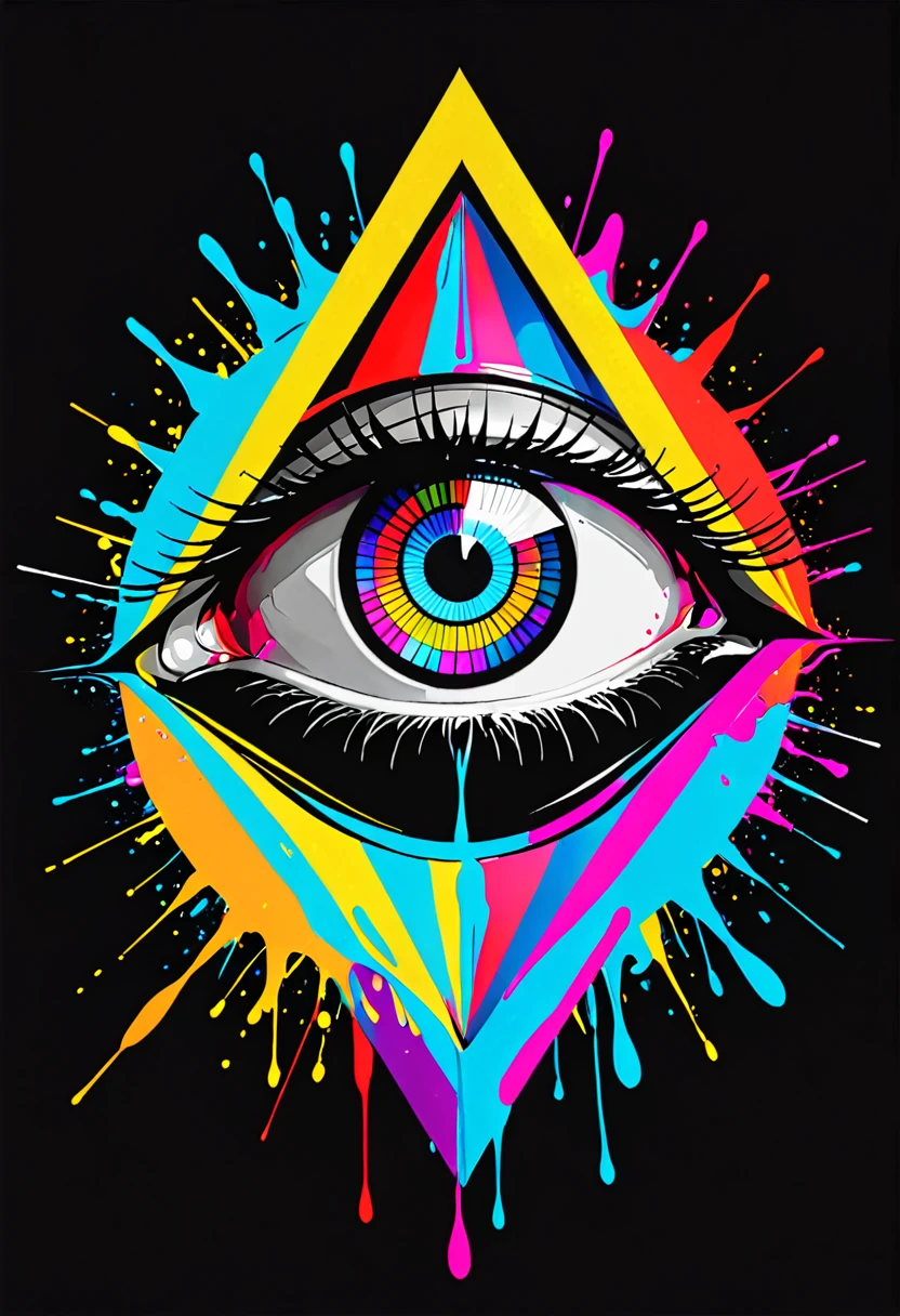 Soul of the Illuminati Eye,circle and geometric color splash. Spectacular colors,Dark black background