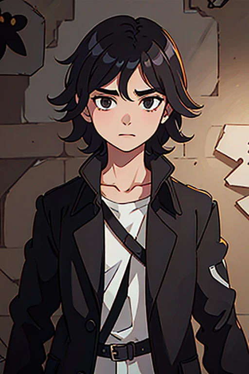 Boy with hair Black trench coat Black