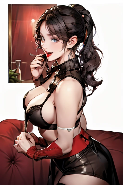 (dynamic angle:1.3, front view:1.1, breast focus:1.3, from below:1.2), (dynamic posing:1.5, sexy posing:1.2, leaning forward), (seductive smiling:1.3), ((looking at cake, open mouth, eating a cake)),highest quality,(ultra high resolution, 8K RAW photo, clear focus), best qualtiy, natural lighting, field depth, (Bright pupils, detailed beautiful eyes, high detailed face), Red lip, (tight focus:1.2, from below), sexy posing, a girl 22yo old, wearing a bootyshorts, thin breast, long hair, blue eyes,off-shoulder dress, sweater dress, off-shoulder sweater, red sweater,garter stocking, cleavage:1.1, midriff, black shorts, black thighhighs, thigh strap, pretty girl, (highly detailed beautiful face and eyes,firm breasts),(perky chest:1.1), (pointed chest:1.3),real skin,((black,hair,long pony tail hair)),thin pubic hair,cute,lovely, detailed eyes, This masterpiece is only visually stunning but also tells,(double breasted:1.0,under bust:1.0),(with sparkling eyes and a contagious smile),