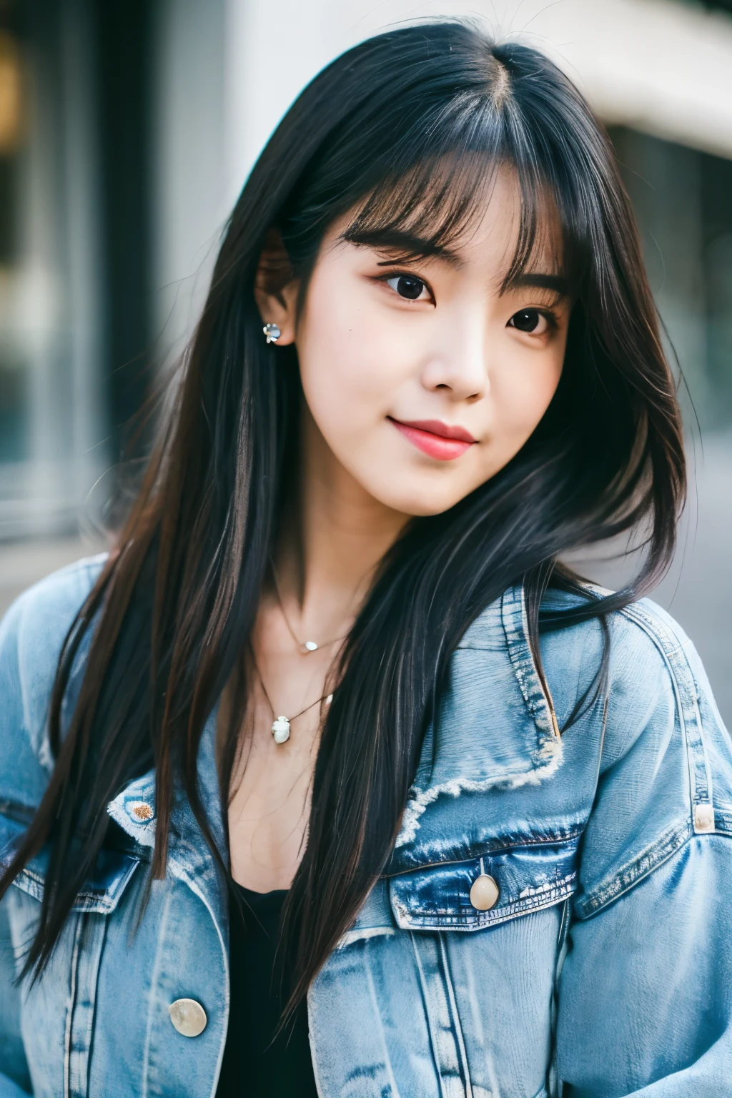 araffe woman with long black hair wearing a denim jacket, portrait of female korean idol, portrait of jossi of blackpink, shot on canon eos r5, shot on canon eos r 5, wan adorable korean face, shot on nikon z9, jinyoung shin, captured on canon eos r 6, taken with canon eos 5 d mark iv