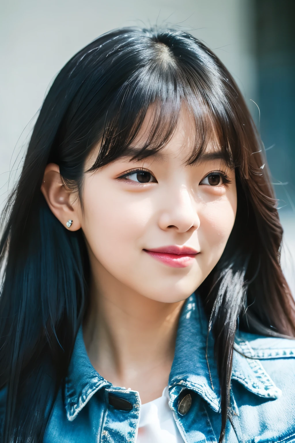 araffe woman with long black hair wearing a denim jacket, portrait of female korean idol, portrait of jossi of blackpink, shot on canon eos r5, shot on canon eos r 5, wan adorable korean face, shot on nikon z9, jinyoung shin, captured on canon eos r 6, taken with canon eos 5 d mark iv
