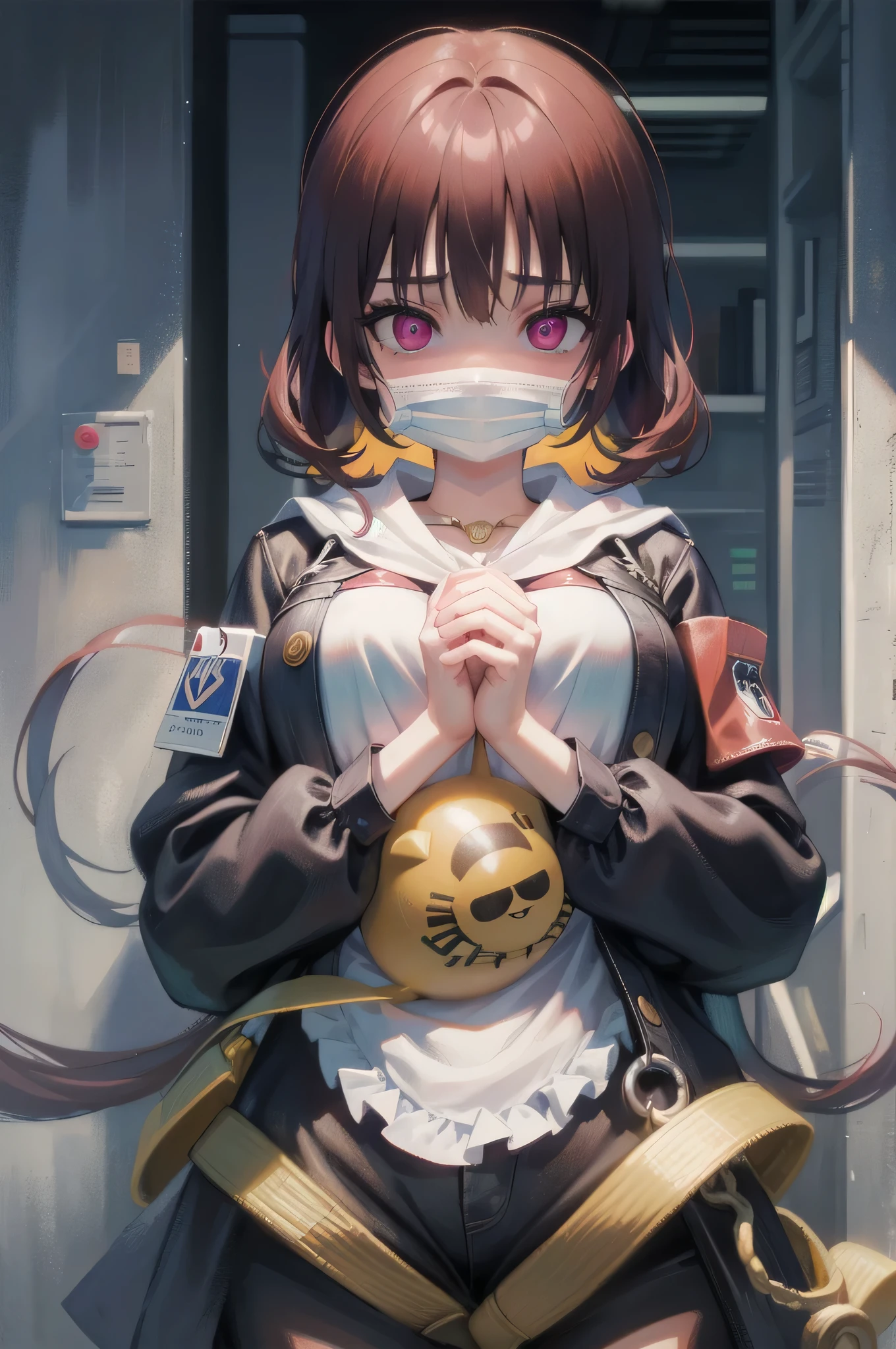 (Tabletop:1.0), (highest quality:1.4), (High resolution:1.2),(Latex lace mouth mask:1.3), Open your mouth, Sharp contours, boyish, highest quality, masterpiece,Glasses,Voice of the Heart,Breast milk,yandere,nsfw