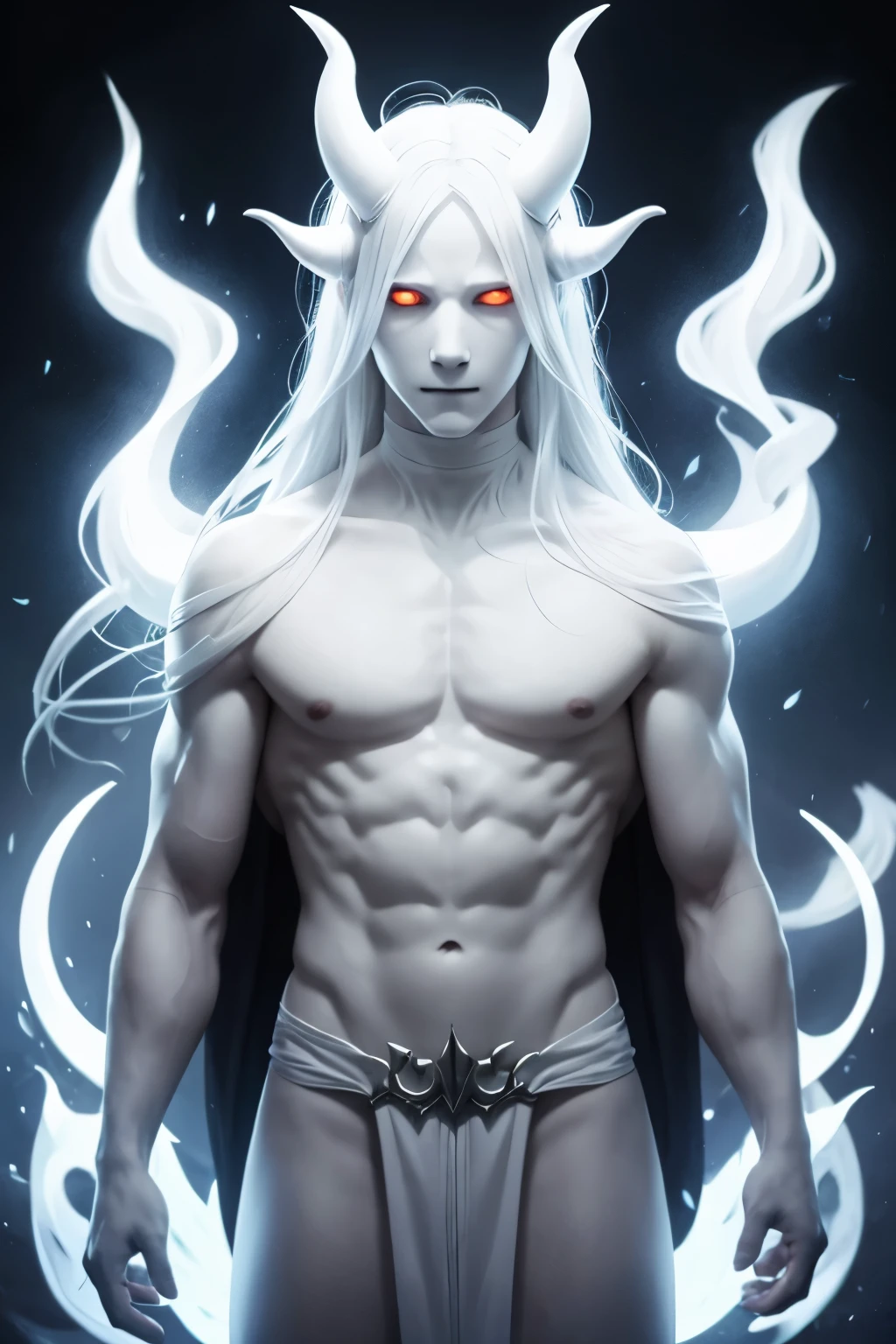 Pale White Skin , White demon horns and tail , with no face, Male