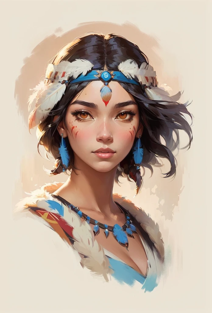 Painting of a woman wearing an Aboriginal headdress and feathers, Beautiful character painting, type germ and atey ghailan, type germ. Anime Illustrations, Artwork in the style of Guweiz, extremely detailed type germ, style of type germ, portrait painted by ross, type germ style, type germ portrait, type germ detailed