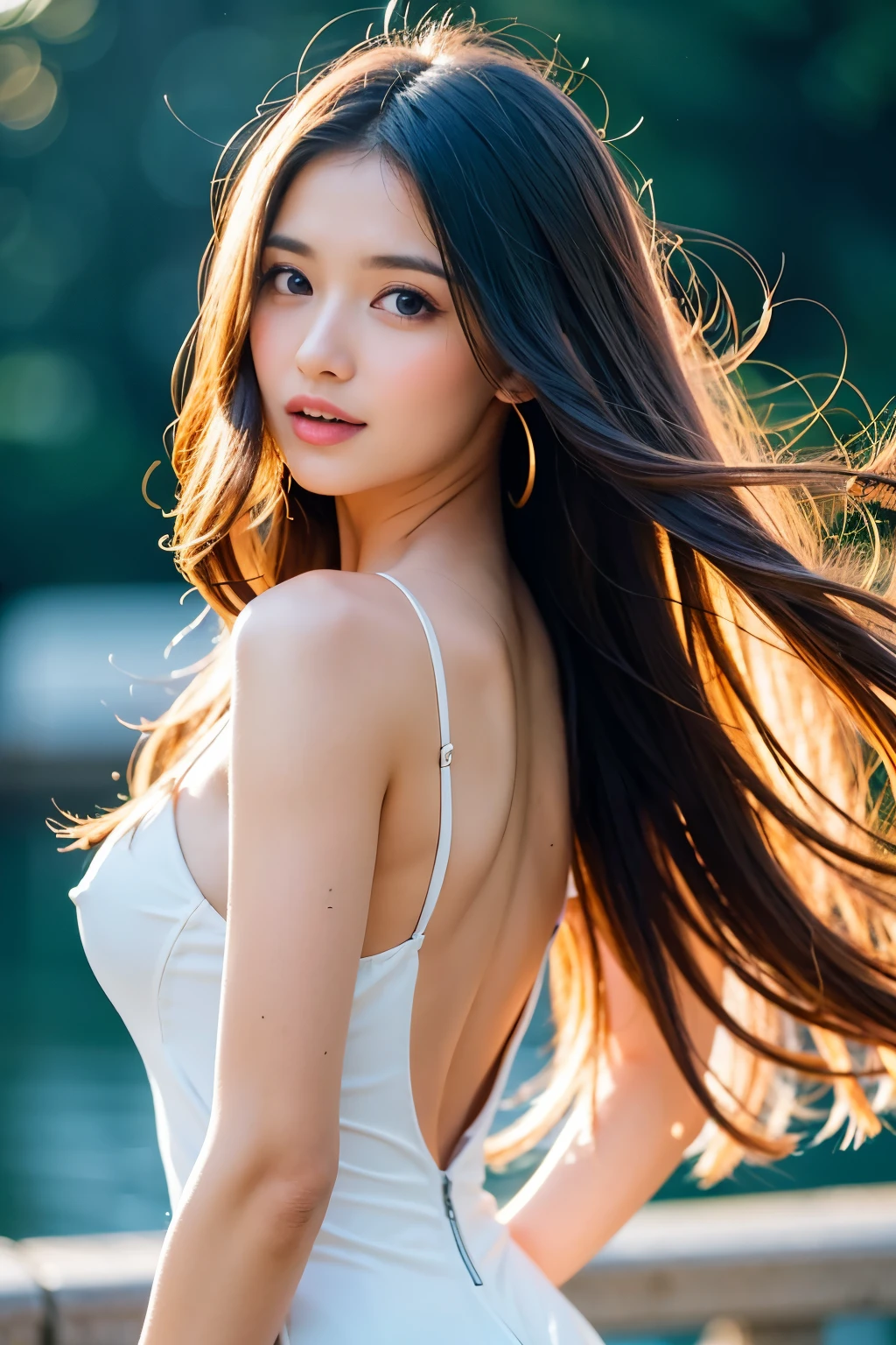 Long hair woman Background white