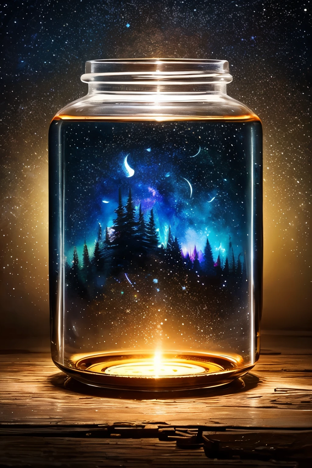 ​masterpiece、top-quality、（Very delicate and beautiful starry sky landscape trapped in a jar）、world masterpiece theater、high-resolutionisometric、top-quality、illustratio、Impasto、canvas、an oil painting、realism、realisitic