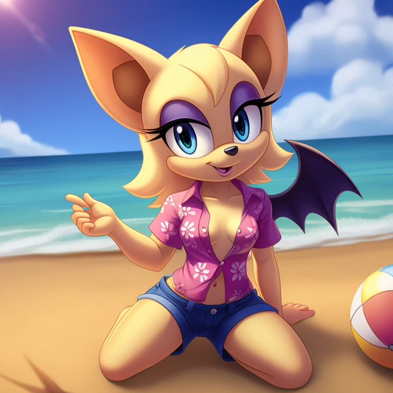 Rouge the bat, aloha shirt, high resolution, painted, shorts, beach, summer, small breasts
