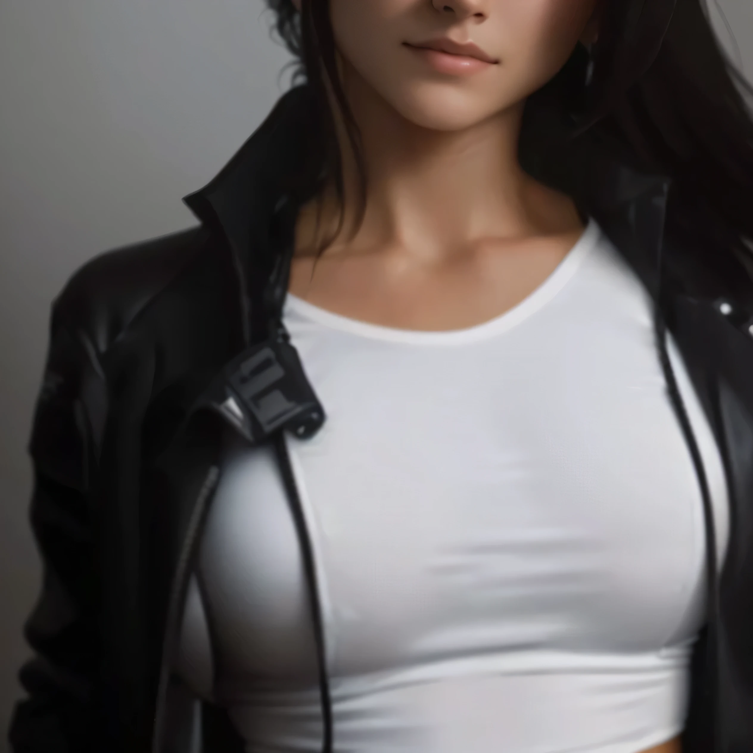 Arafed woman in white shirt and black jacket poses for a photo, Caitlin Michelle Siragusa, Sports bra and shirt, 2018 Booking Suite, Shirtless jacket, tifa lockaert, Cleavage, Gorgeous Woman, Profile photo, Women's photos, Close-up shot of half body, Vanessa Ives, Upper body close-up