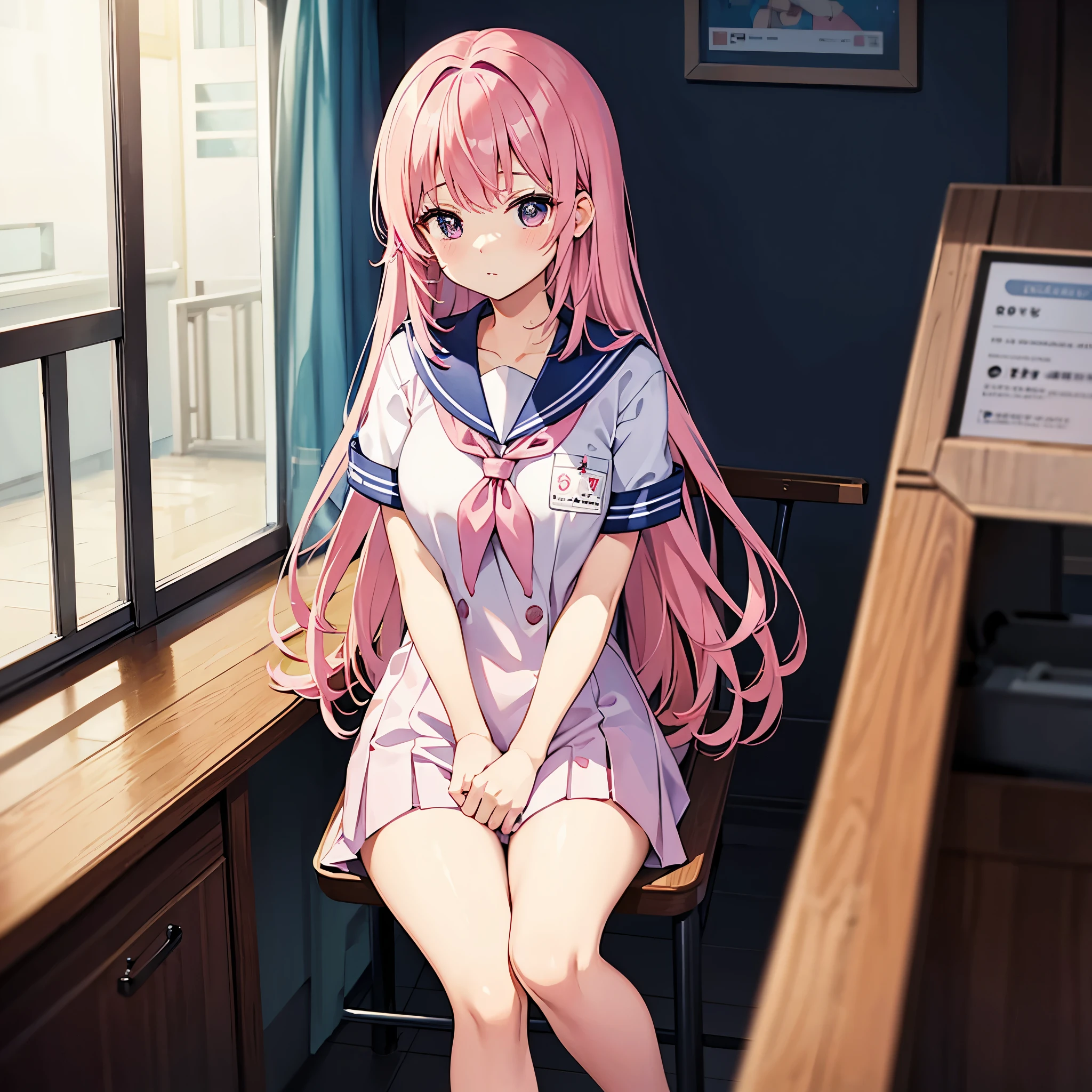 Pink-haired in sailor suit after receiving vaccination、I'm feeling unwell and am back in the nurse's office
