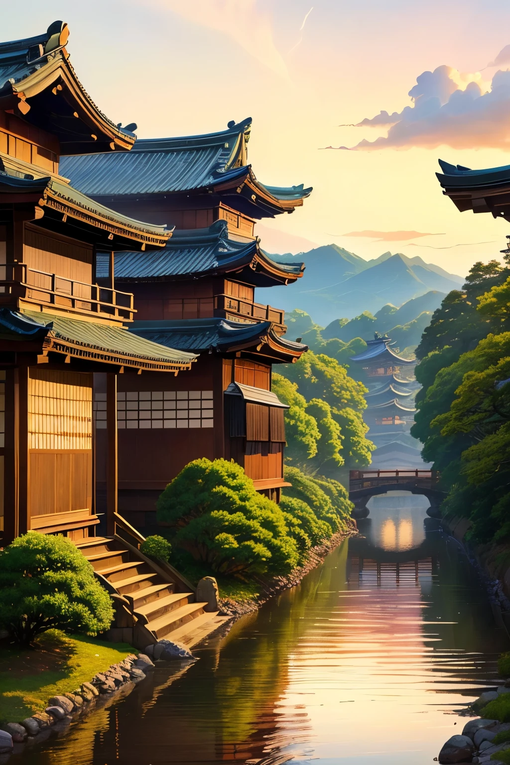 ((highest quality)), ((masterpiece)), (detailed), Embankment、Edo Period