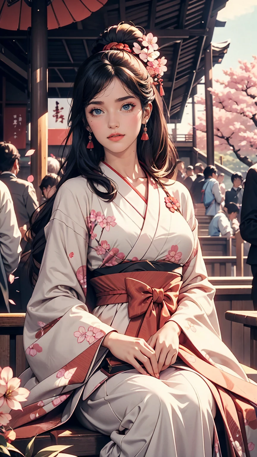 Retro Photography, 1960s , Agfa, Kodak, One girl, Portraiture, Looking_in_Audience, smile, Japan, Tokyo, Cherry Blossom, Octane Rendering, 一人in, rtrophto1