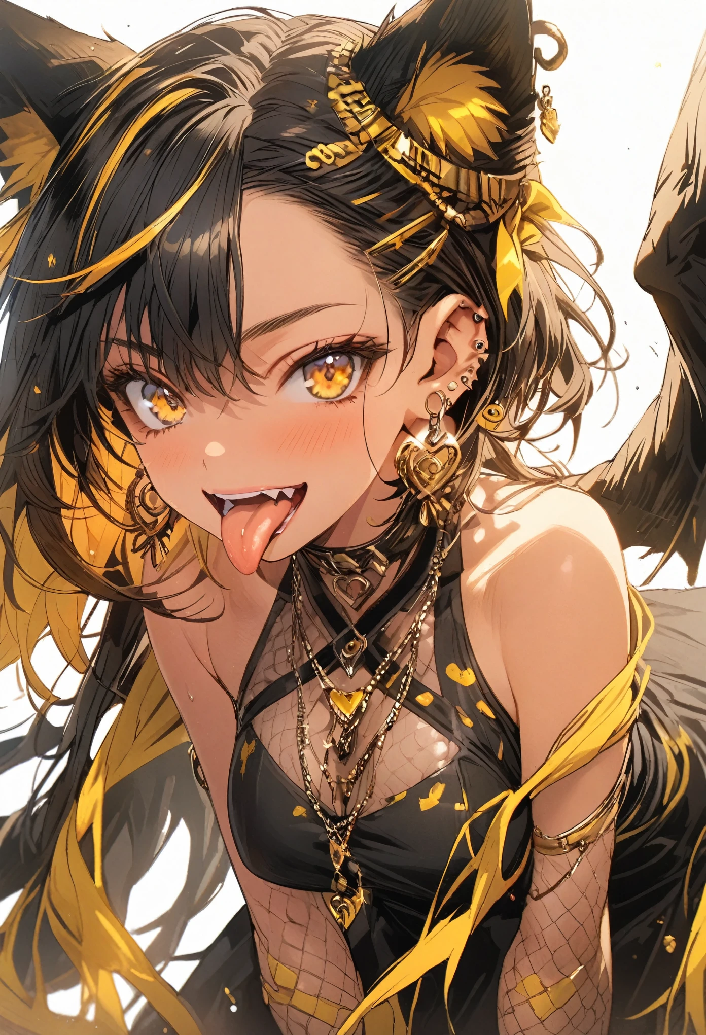 yellow,  tongue，Gal，Earrings，yellow