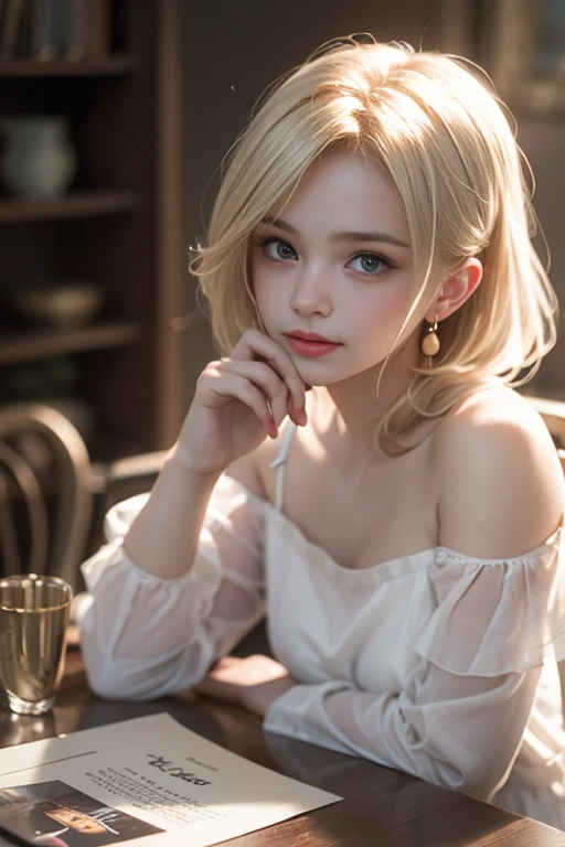 (Beautiful Face:1.2),Alice, Anime art style, one person, One person, Lookwg_w_Audience, smile, short_hair, Open_mouth, big_chest, kings_eye, hair_between_eye, upper_boISy, white_hair, :IS, Blurred, leader