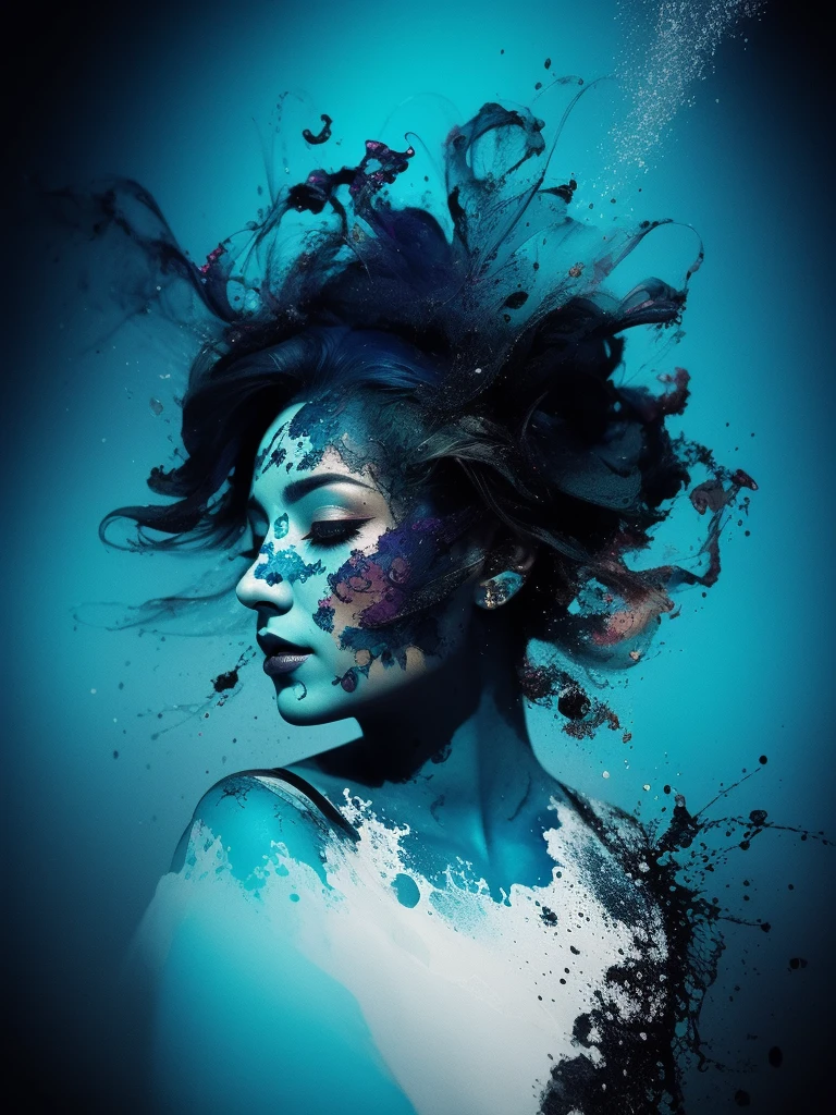 (The Art of Alberto Seveso, Dancing silhouette, water ink, Inkwater, ink cloud, The Art of Alberto Seveso, Free painting style, Intricate details, Cinema Lighting, Octane Rendering, 8k rendering, Volumetric lighting)