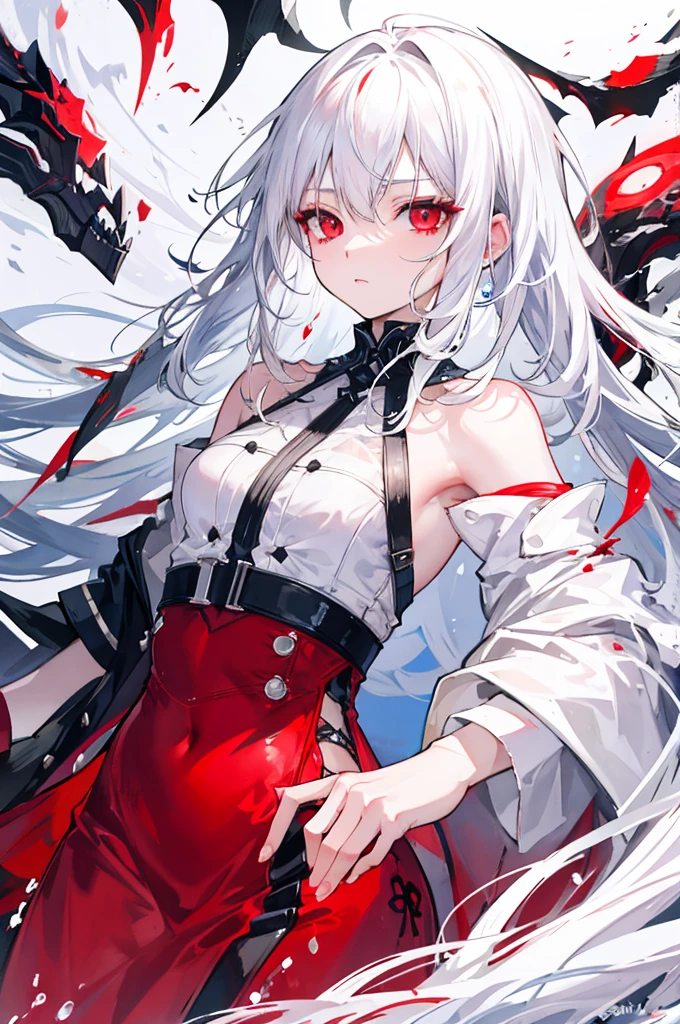 woman with white hair, Red Eyes, soaking in water