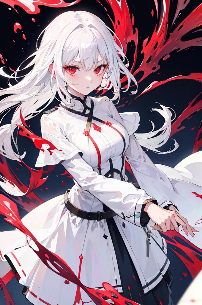 woman with white hair, Red Eyes, soaking in water