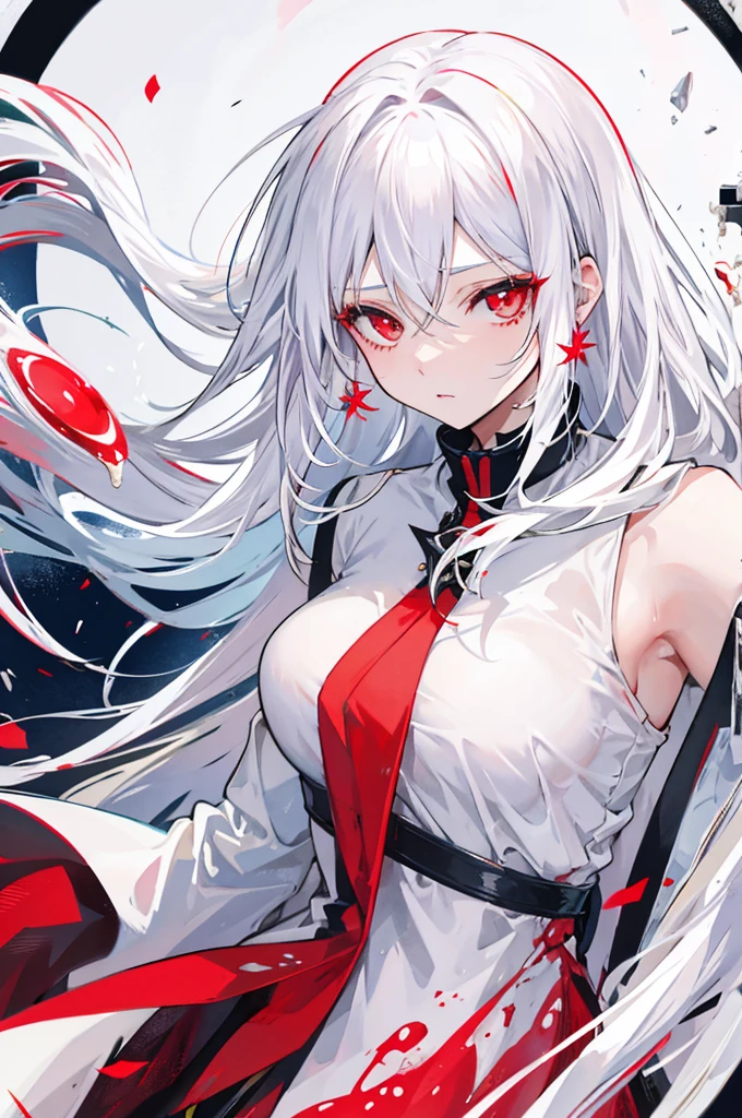 woman with white hair, Red Eyes, soaking in water