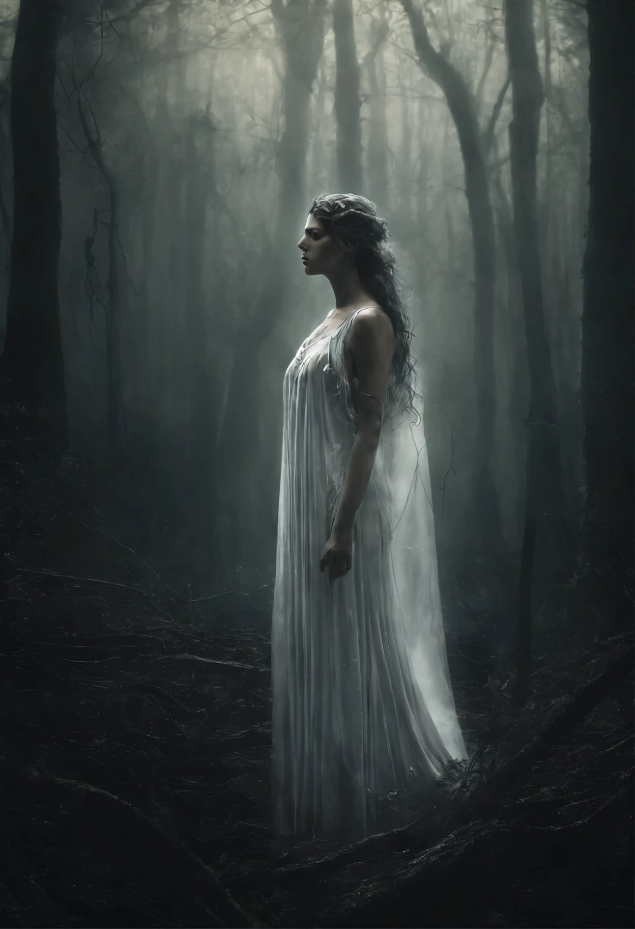 arafed image of a woman in a white dress standing in a forest, a stunning young ethereal figure, fairy cgsociety, ethereal angelic being of light, glowing angelic being, ethereal!!!, beautiful depiction, enchanted with nature spirit, beautiful fantasy art, very beautiful fantasy art, white glowing aura, ethereal!!!!!!!, faerie, ethereal fantasy, forest fae