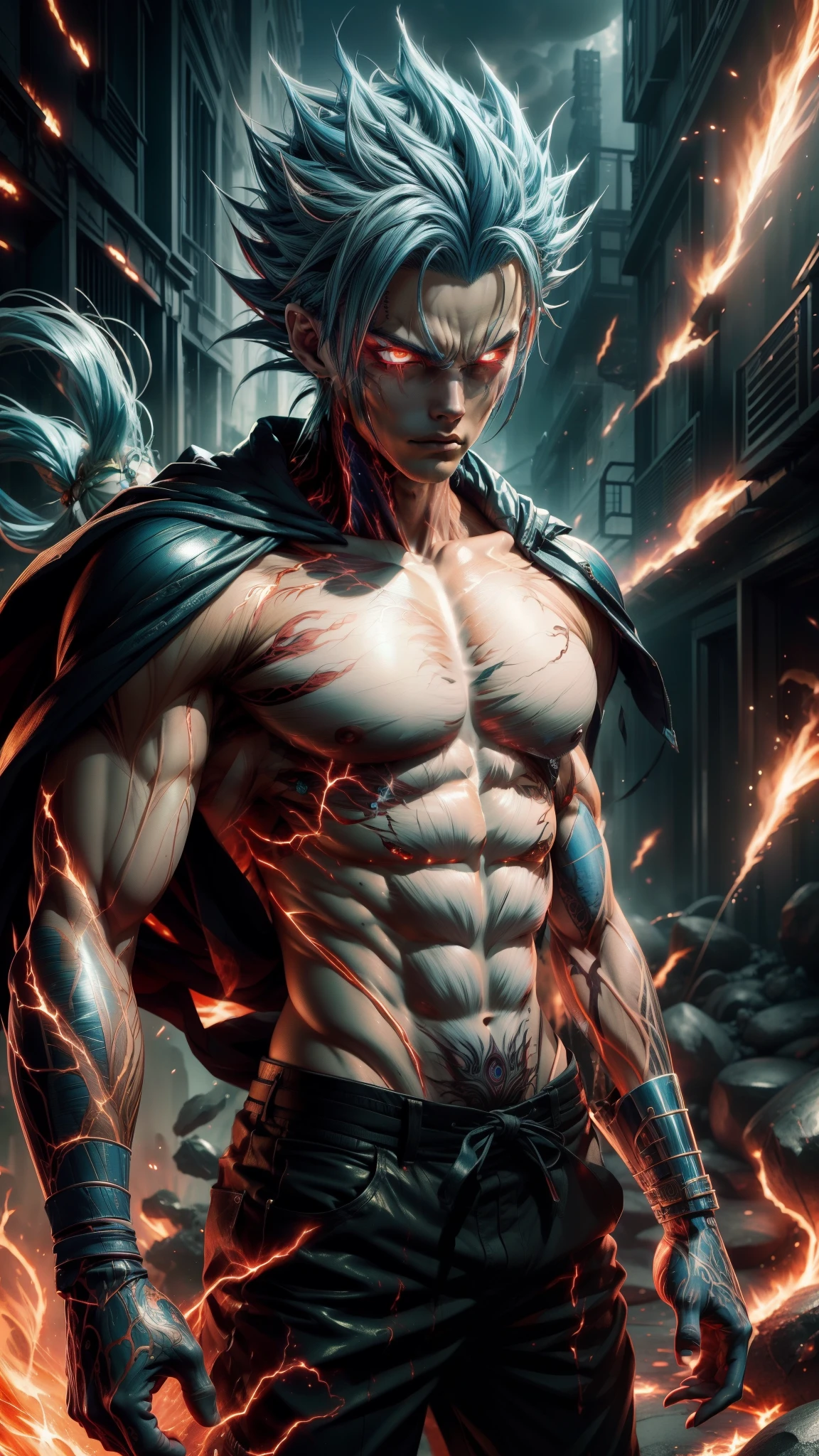 (Aesthetics, Hi-Res: 1.2), Get ready for a visual feast with Vegeta, solo, brilliant blue hair and tattoos, a creature with a handsome face and piercing golden eyes . In his transformed state, he radiates extreme instinct and power, creating an epic animation of this energetic man. fire and lava in stunning anime artwork that will leave you in awe. This concept art comes straight from the Bleach Universe, with manga-style 8k wallpapers that will transport you to another dimension. Prepare to be amazed by this detailed work of digital anime art, representing the ultimate combination of style and power.