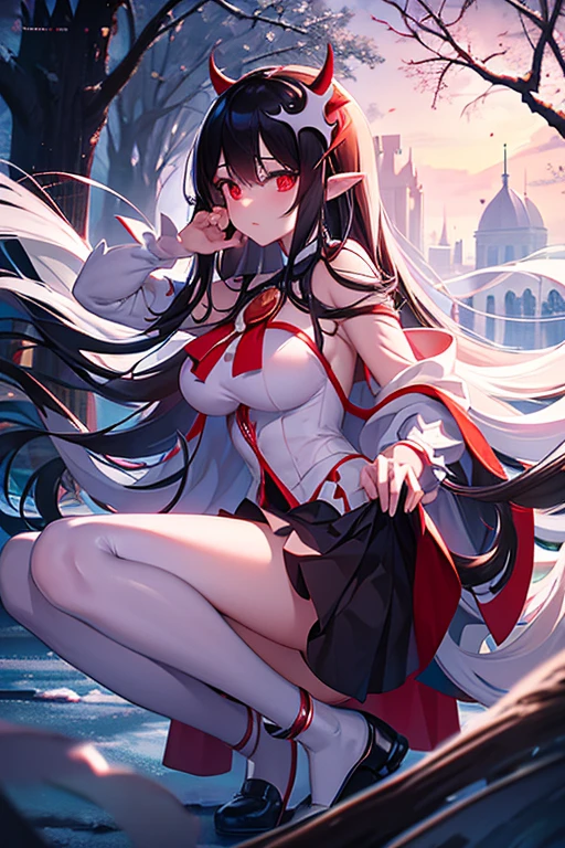 Araffe dressed as a snow White with a red bow and a red bow, Beautiful vampire queen, 臉紅 realistic role play, 《Adventure Treasure》Marceline, anime girl role play, 4K HD snow White hair, Beautiful vampire queen, snow White as a d &D Fighter, snow White, anime role play, role play, Vampire Camilla, Has long black hair, on the street,Torn clothes,big breasts big areolamasterpiece, best quality, high quality, Very detailed CG uniform 8k wallpaper, blossoming landscape, dry place,such as an empty desert, dearest, cunning, mono lake, common tree, 3D digital painting, Award-winning photography, Bokeh, Depth of Field, HDR, bloom, Chromatic Aberration, Reality, Very detailed, Popular on artstation, Popular on CGsociety, Wheels within wheels, High Detail, Dramatic, midjourney's Artwork 1Girl, (Dakota:1.0), blue eyes, Pixie Short Hair, blush, Human Resources Bikini (Large Breasts:1.0), (Large areola:1), , (Pure face_V1:0.5) Increase height Clothes got wet